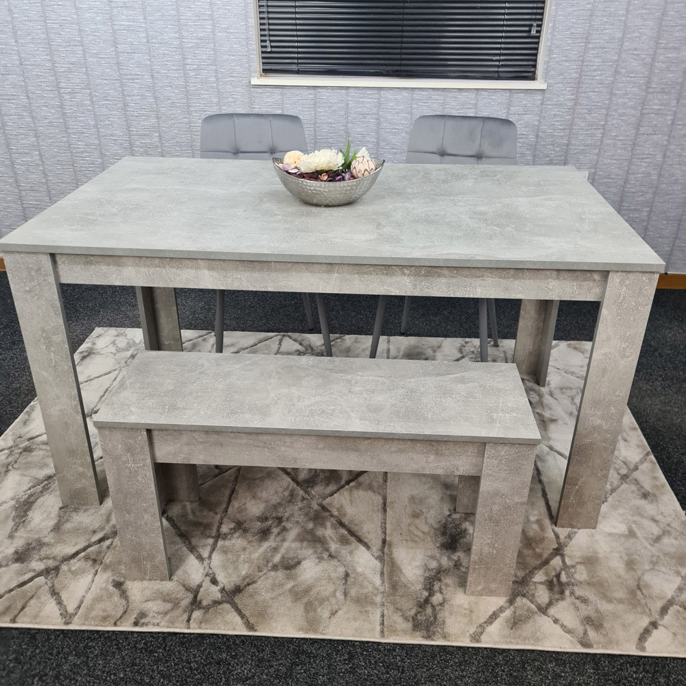 Portland Velvet 4 Seater Dining Set with Bench Stone Grey Image 3