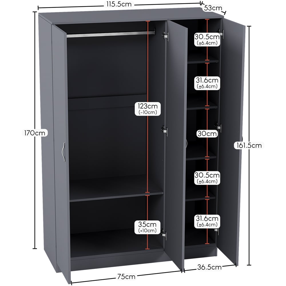 Vida Designs Riano 3 Door Grey Wardrobe Image 9