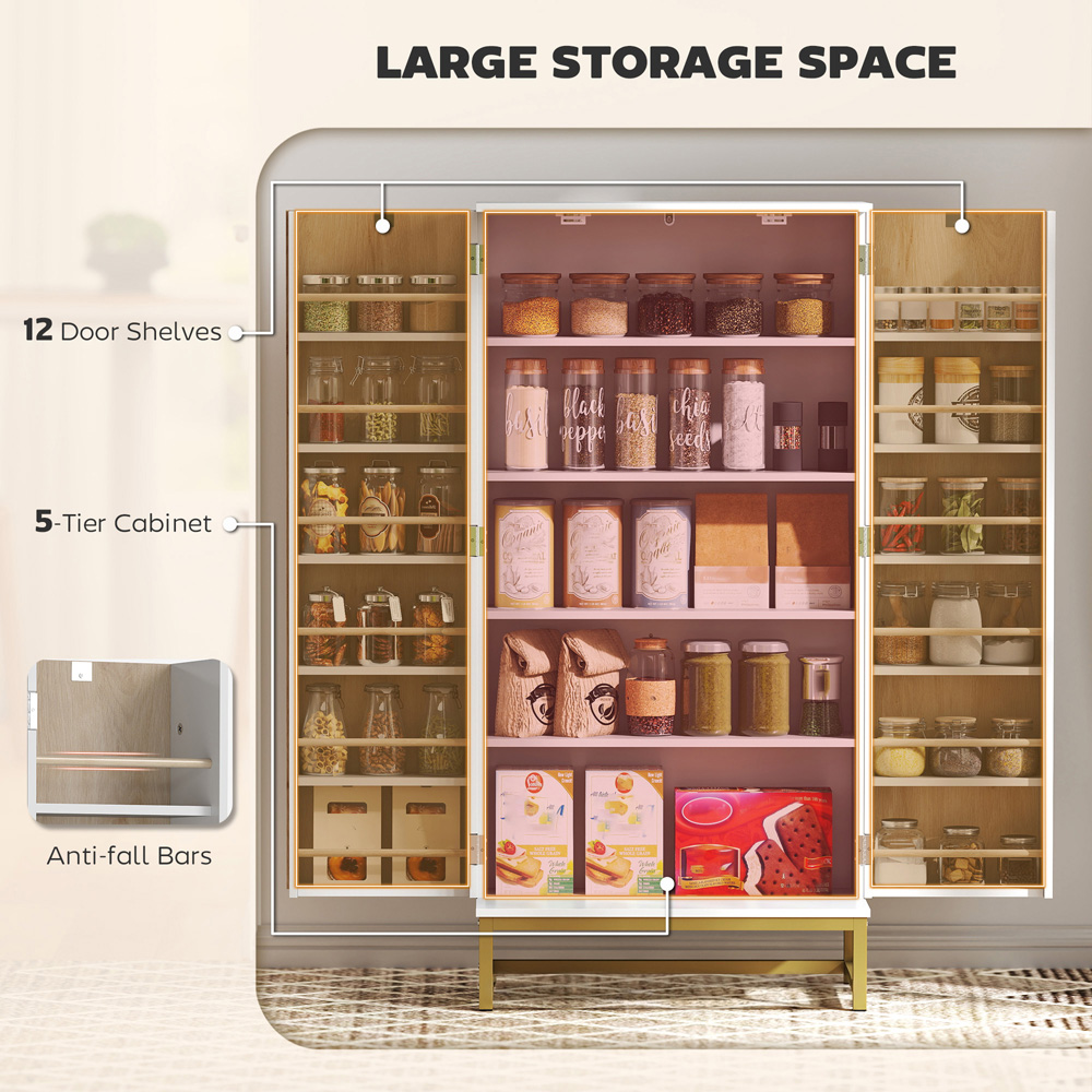 Portland 2 Door 5 Shelf White Kitchen Cabinet with 12 Spice Racks Image 7
