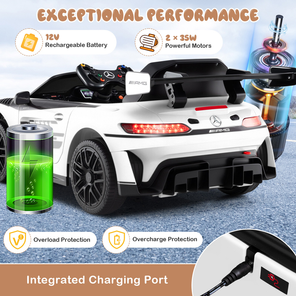Costway Kids White Licensed Mercedes Benz GT3 Ride On Car with Spoiler and Remote Control 12V Image 4