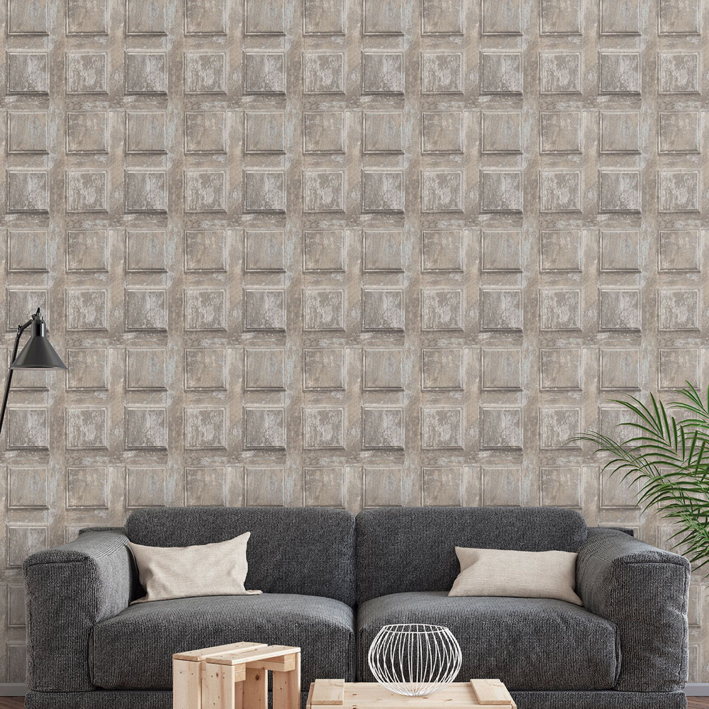 Galerie Nostalgie Wood Grain Panel Beige Wallpaper Image 2