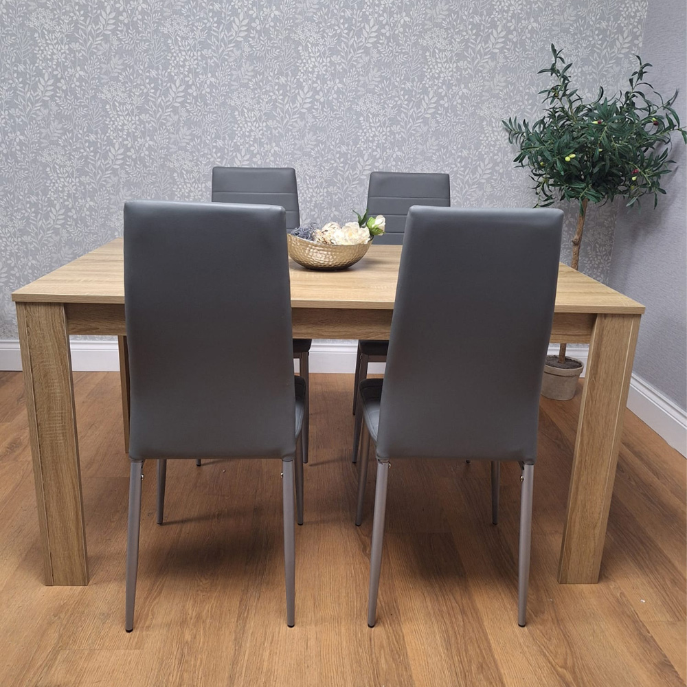 Kosy Koala 4 Seater Leather Dining Table Set Oak Effect and Grey Image 3