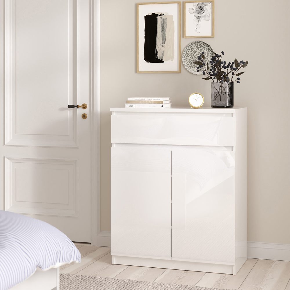 Florence 2 Door Single Drawer White High Gloss Sideboard Image 5