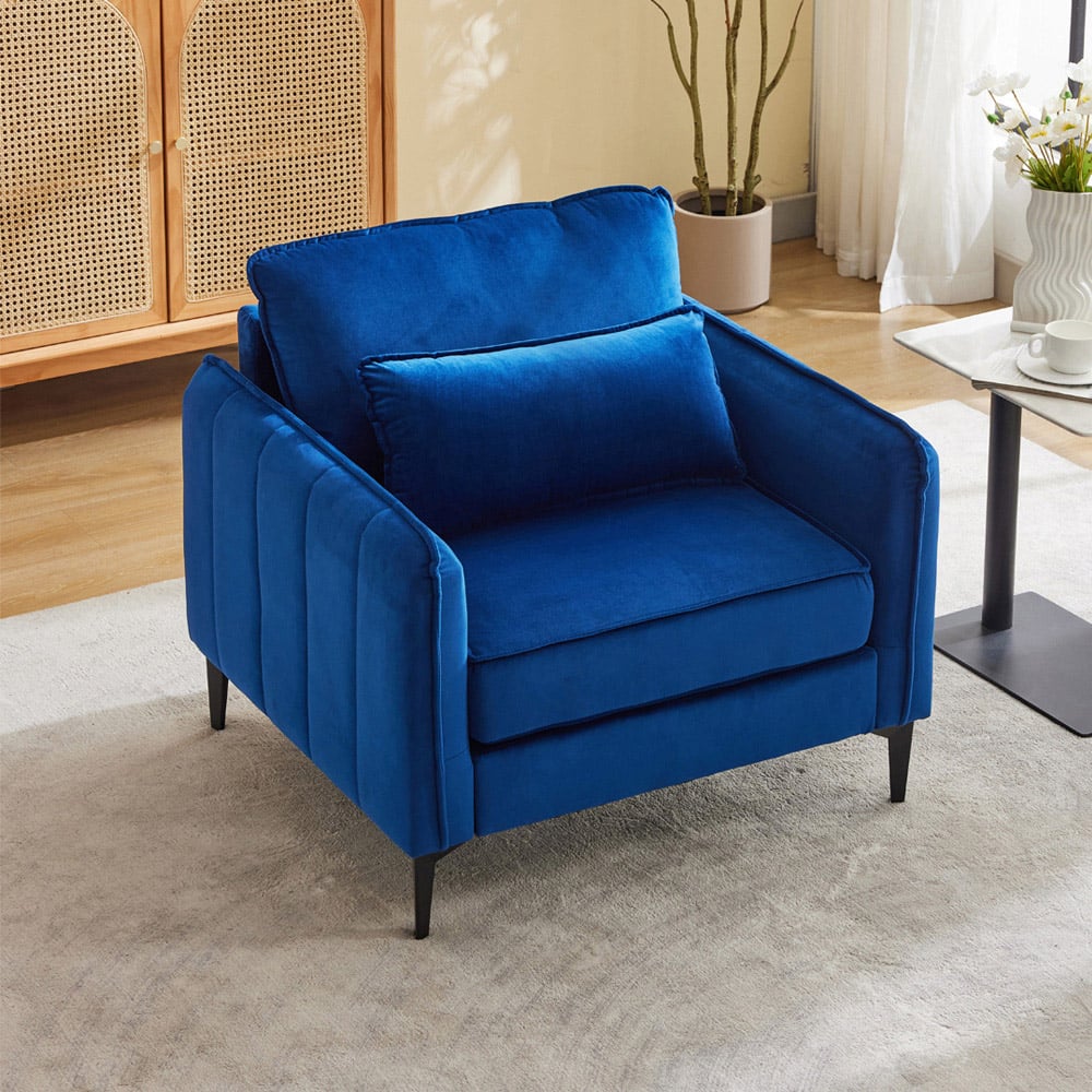 Living and Home Blue Fleece Fabric Armchair with Cushions Image 8
