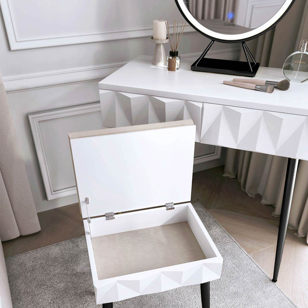 CARME Home Montana White and Black Padded Velvet Storage Stool Image 3