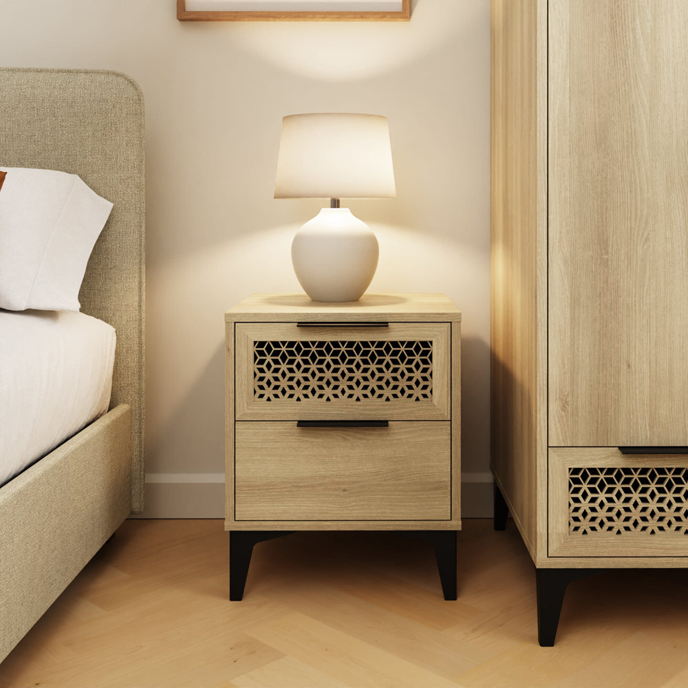 GFW Ezra 2 Drawer Oak Bedside Table Image 7