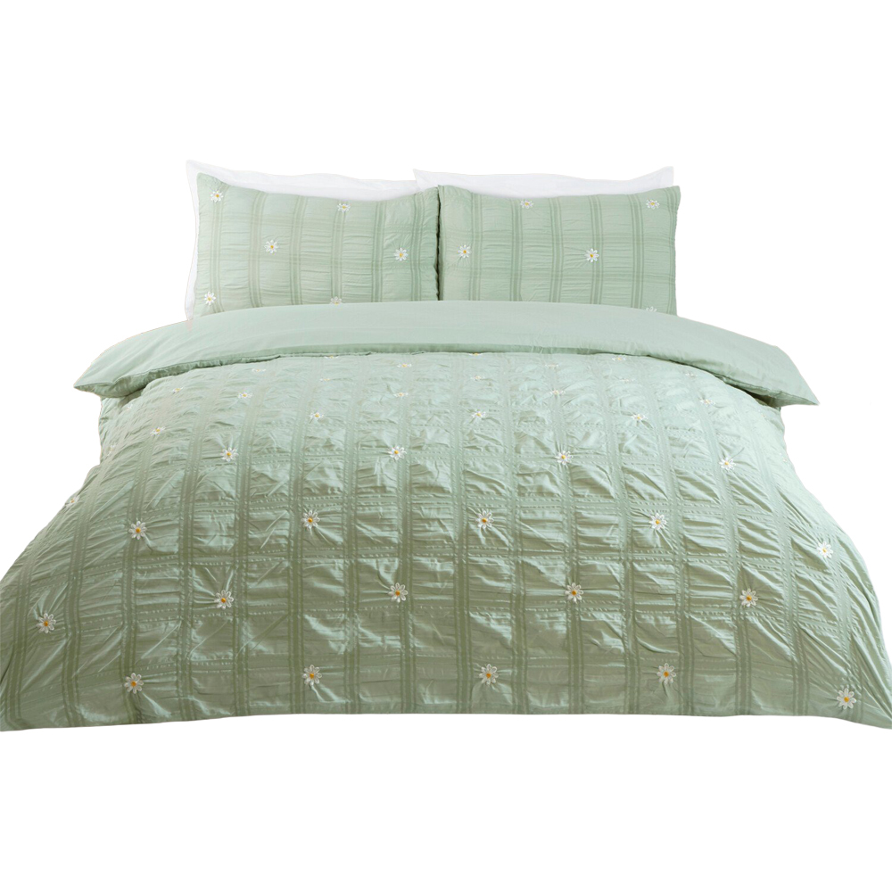 Darcey Embroidered Duvet Set Sage Green King Image 2