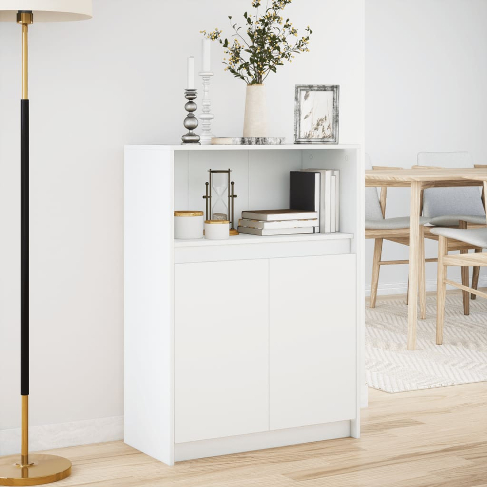 vidaXL 2 Door Single Open Shelf White LED Sideboard Image 8