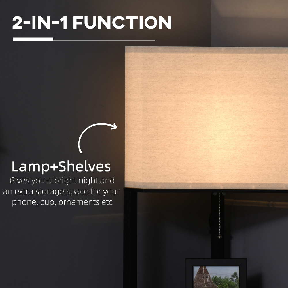 Portland 3 Shelf Black Tall Corner Floor Lamp with Pull Chain Switch Image 4