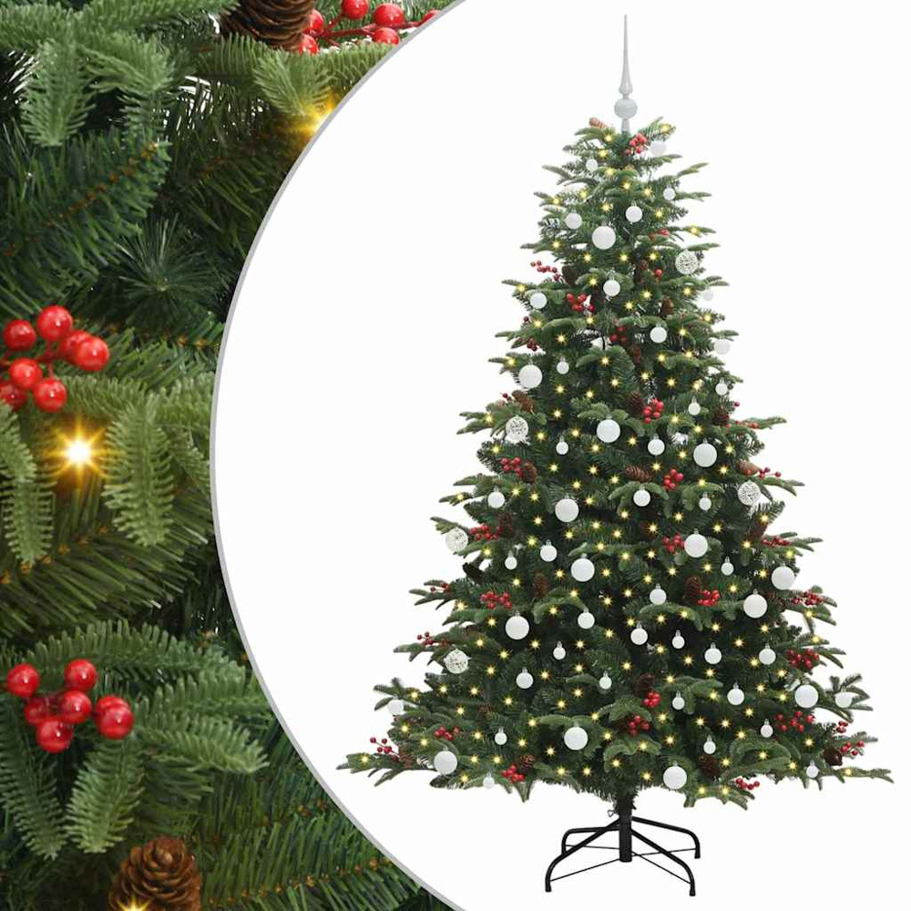vidaXL Pre-Lit Warm White LED and White Baubles Green Artificial Christmas Tree with Stand 6ft Image 7