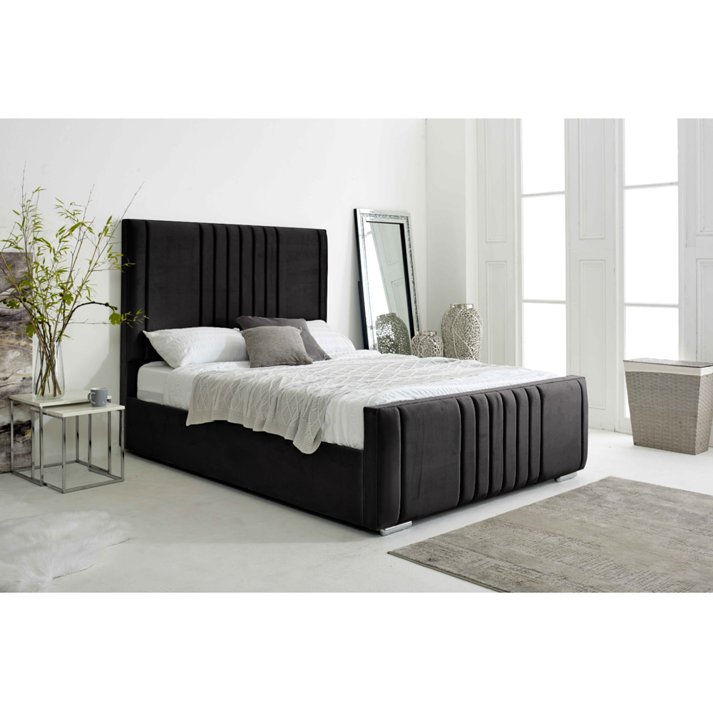 Eleganza Home Willard Single Black Plush Velvet Bed Frame with Headboard Image 3