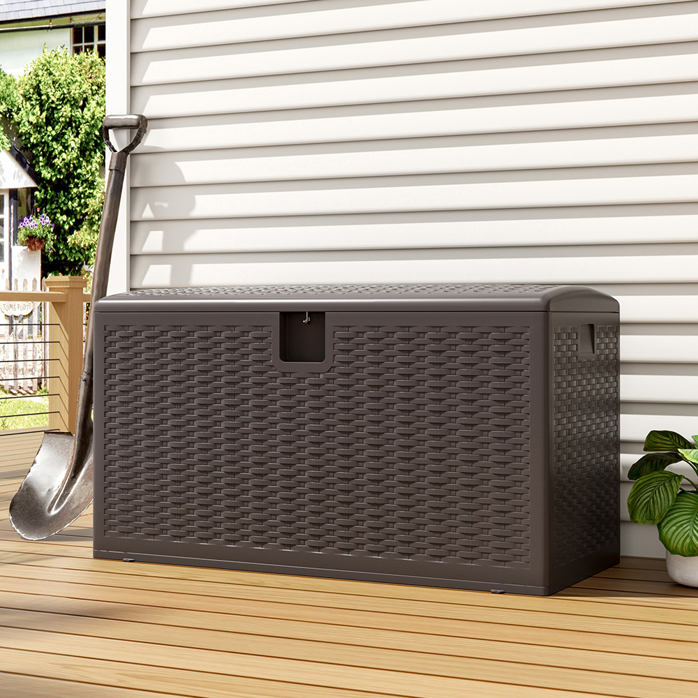 Living and Home 375L Brown HDPE Rattan Textured Deck Box Image 8