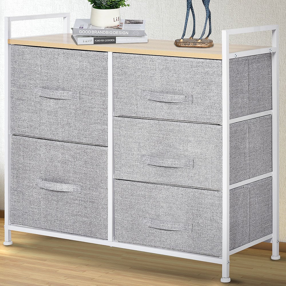 HOMCOM 5 Drawer Grey Chest of Drawers Image 1