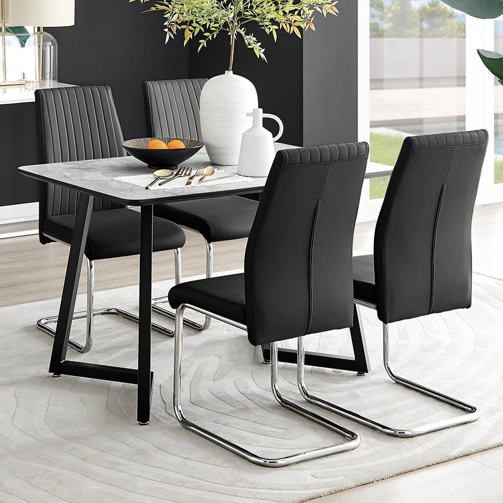 Furniturebox Copeland Fontana Marble Effect 4 Seater Dining Set White Black and Chrome Image 1