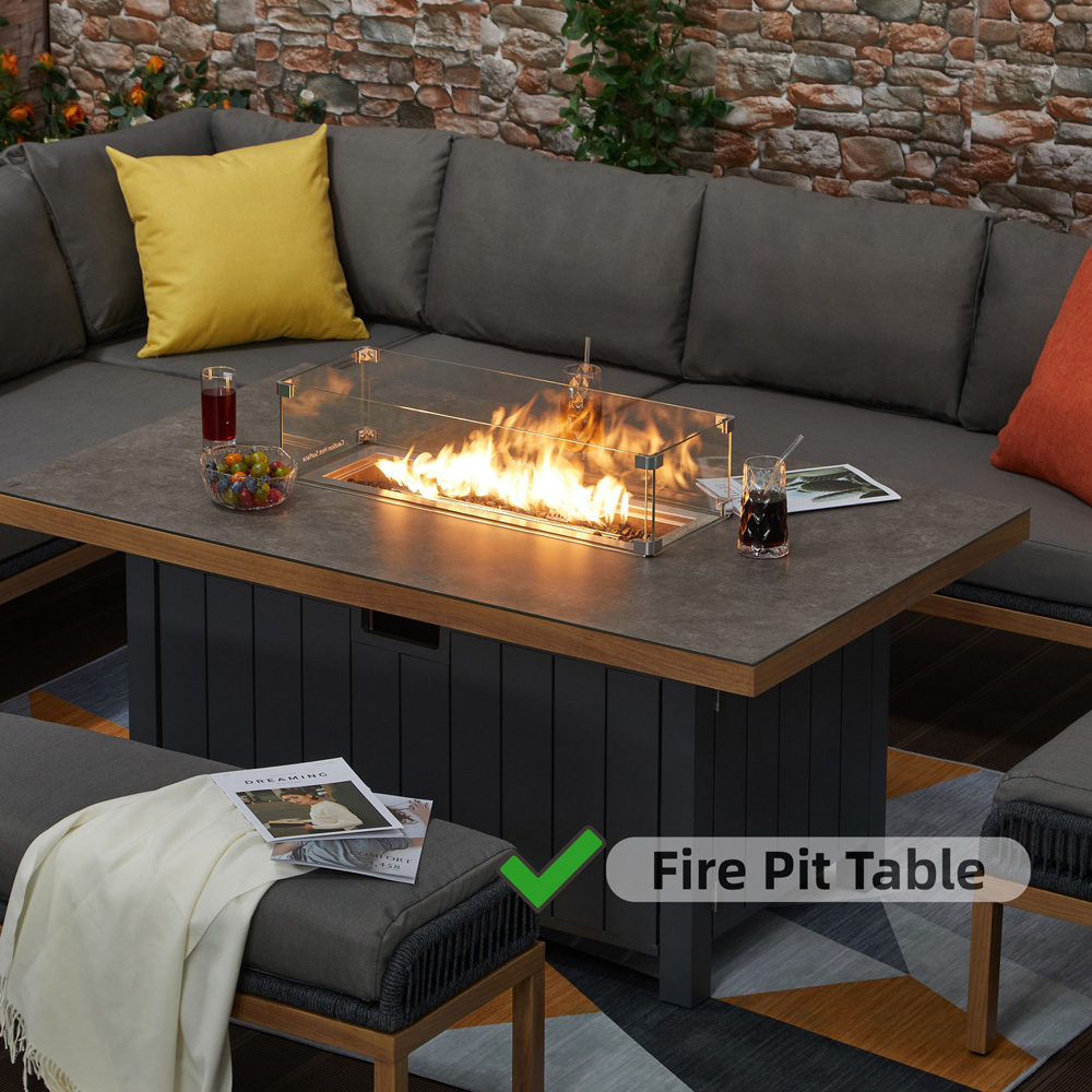 Furniture One 9 Seater Aluminium Corner Sofa Set with Fire Pit Table Image 7