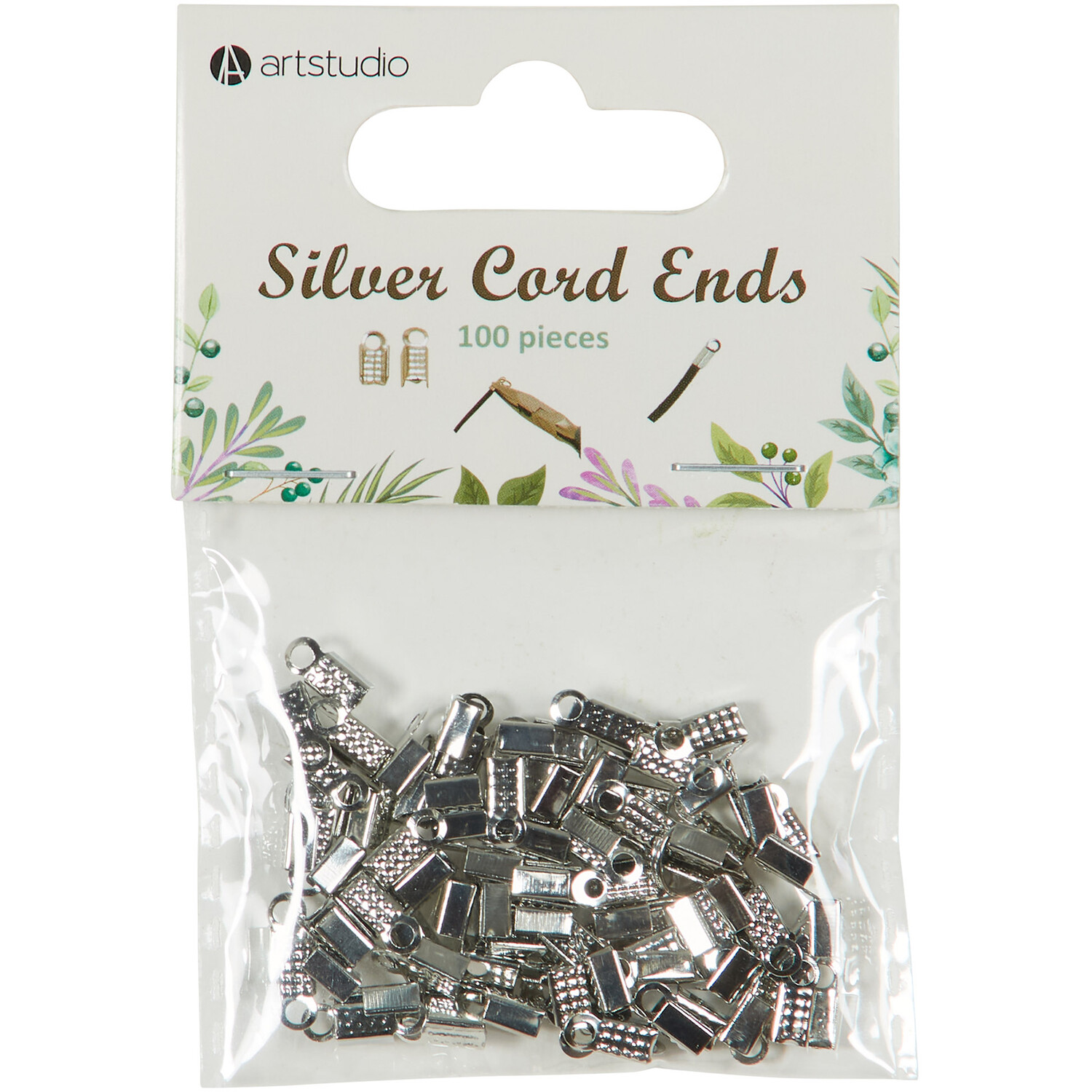Pack of 100 Art Studio Silver Cord Ends Image 1