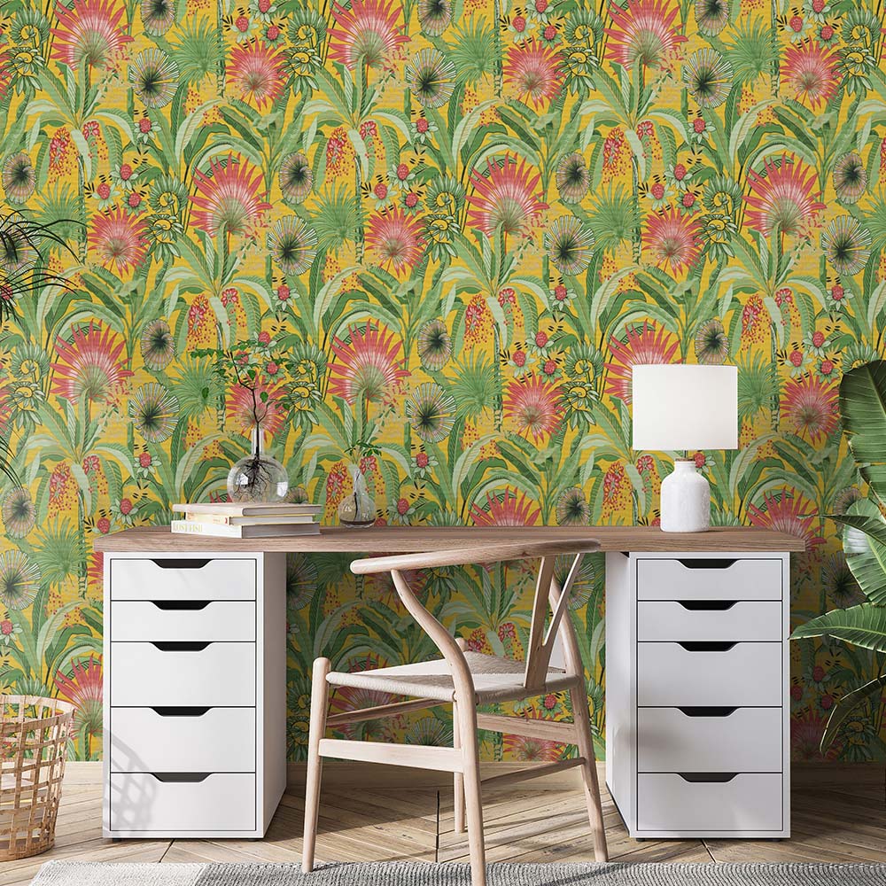Erismann Martinique Tropical Floral Yellow Non Woven Wallpaper Image 3