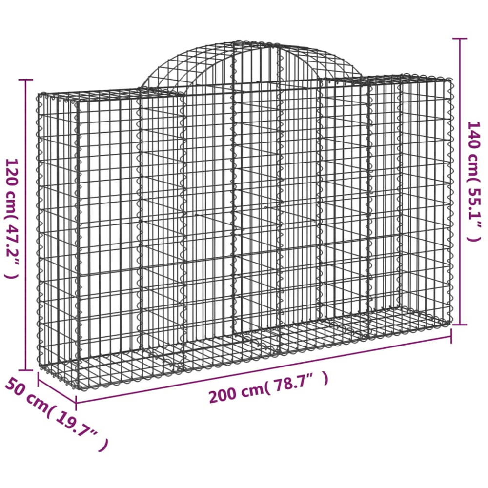 vidaXL Silver Galvanised Iron Arched Gabion Basket 120/140 x 50 x 200cm 12 Pack Image 5
