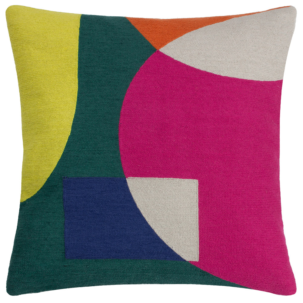 furn. Anjo Green Multicolour Geometric Crewel Cushion Image 1
