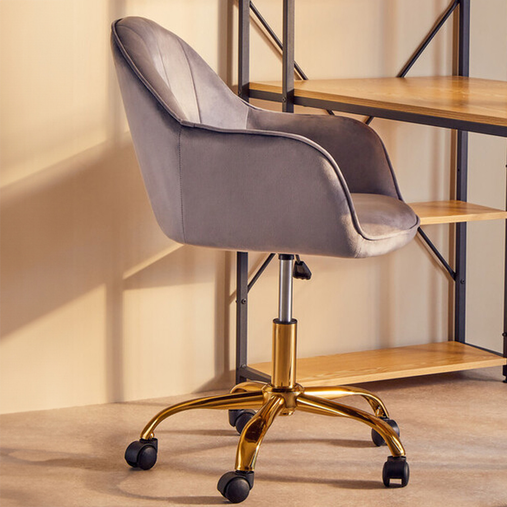 Interiors by Premier Brent Grey and Gold Swivel Home Office Chair Image 1