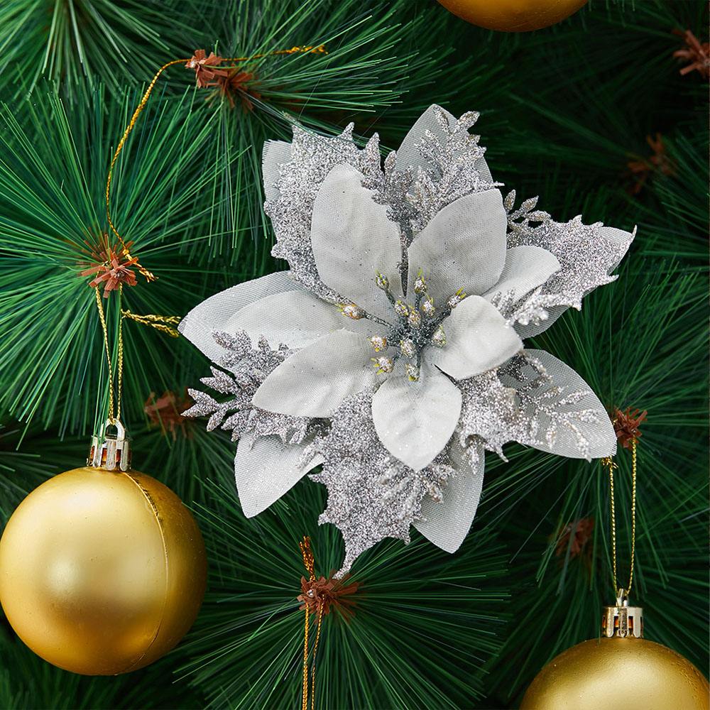 Living and Home Silver Flower Christmas Tree Ornament 24 Pack Image 2
