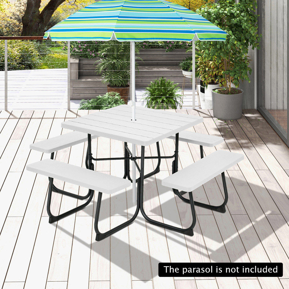 Costway 8 Seater Round Picnic White Table and Bench Set Image 3