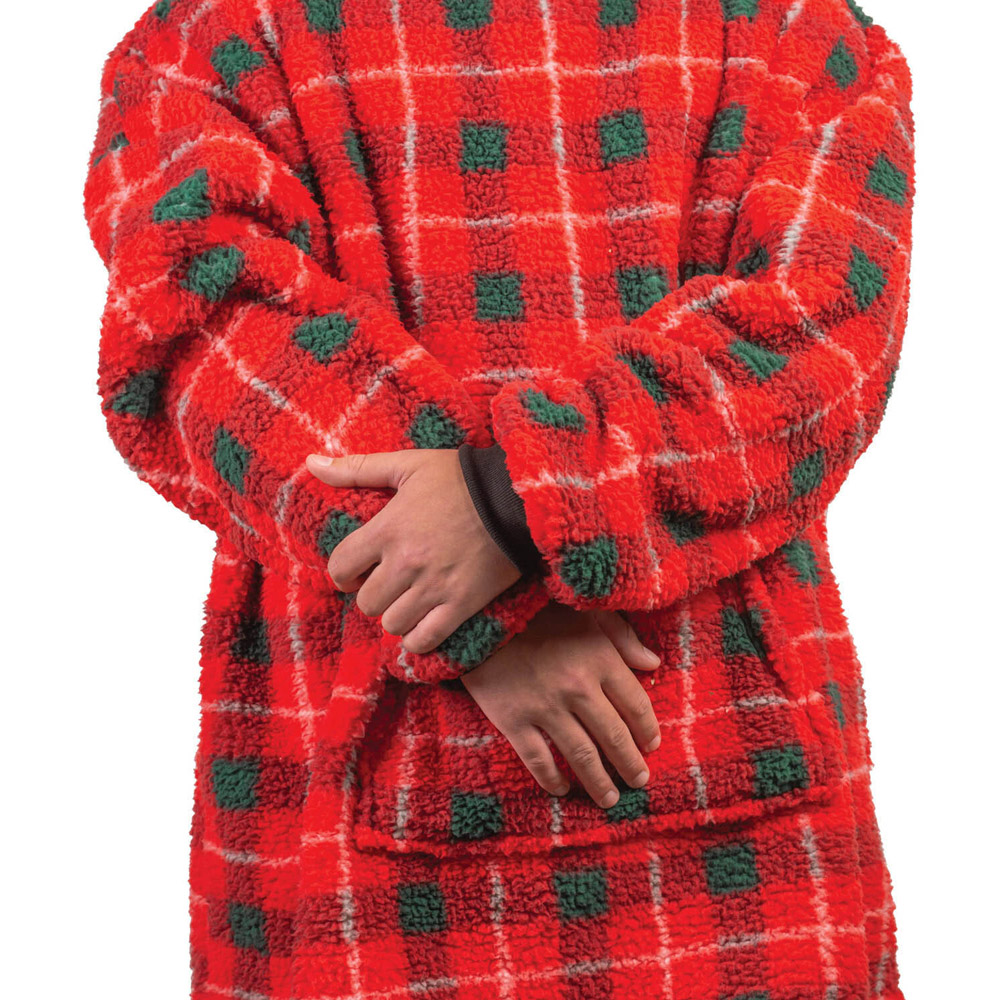 Adults Tartan Sherpa Hoodie Red Image 3