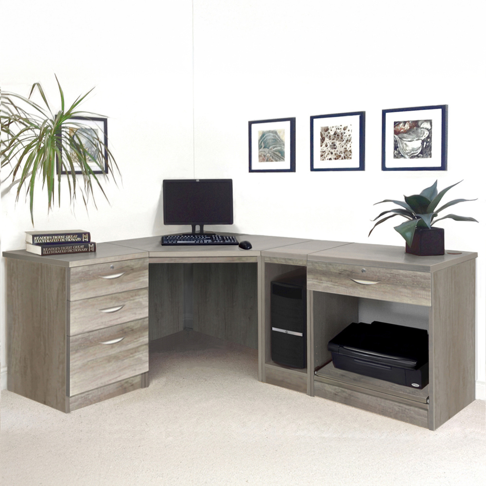 R White Cabinets 4 Drawer Corner Set-18 Computer Desk with Printer Shelf Grey Image 1