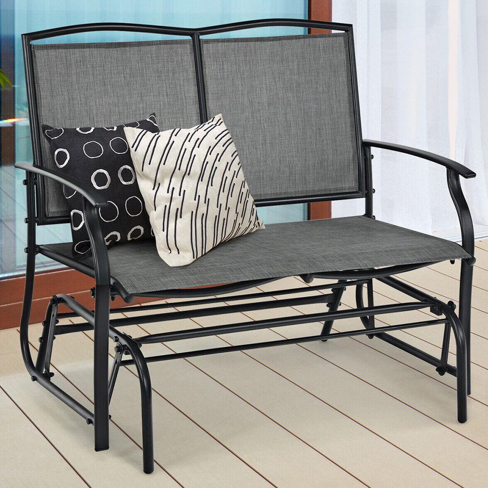 Costway 2 Seater Grey Garden Swing Glider Bench Image 1