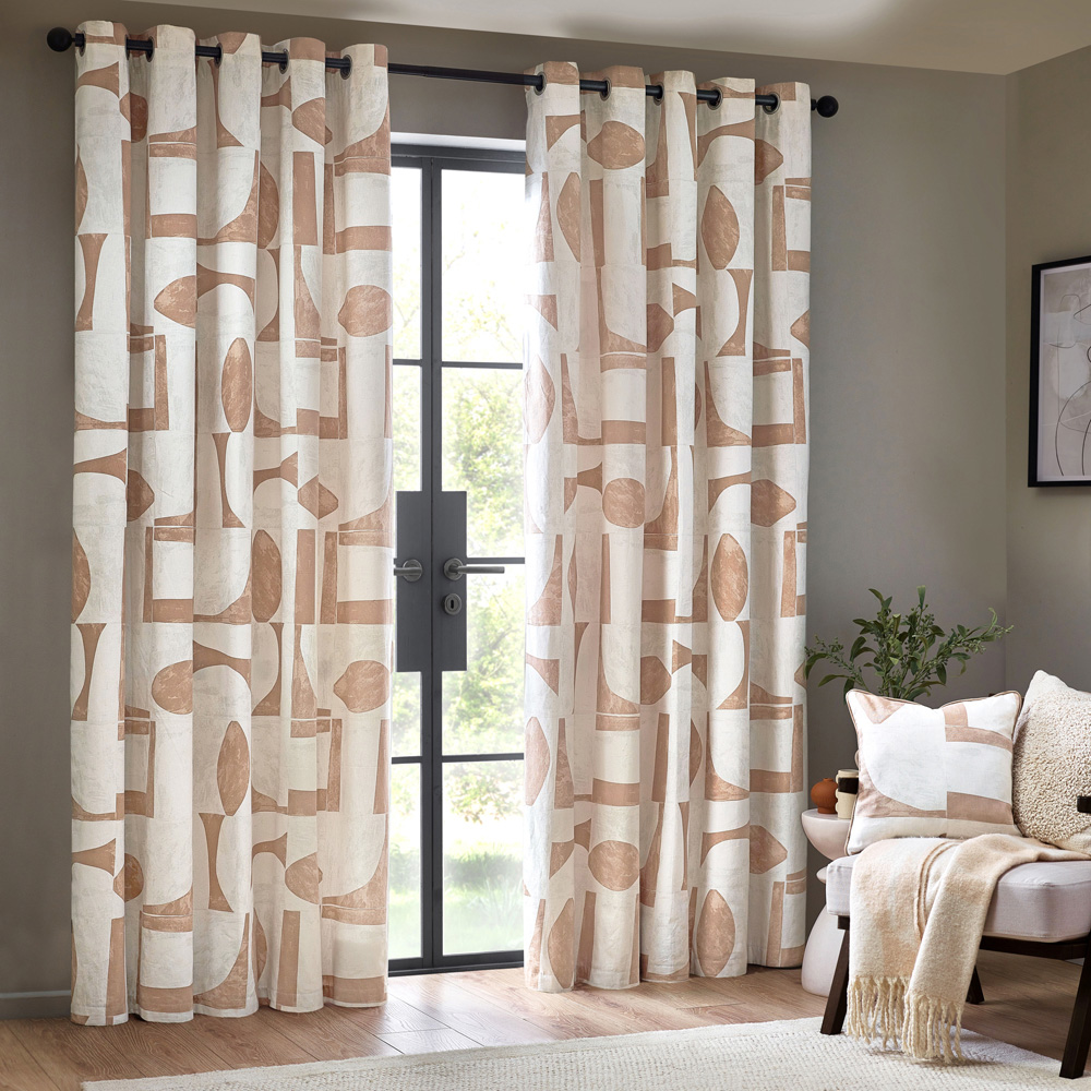 Hoem Carro Clay Abstract Eyelet Curtains 168 x 229cm Image 1
