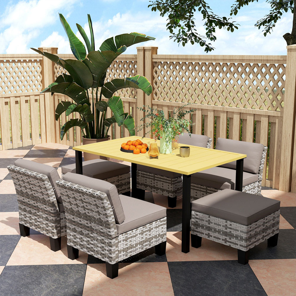 Outsunny 6 Seater Grey Rattan Garden Dining Set with Cushions and Umbrella Hole Image 3