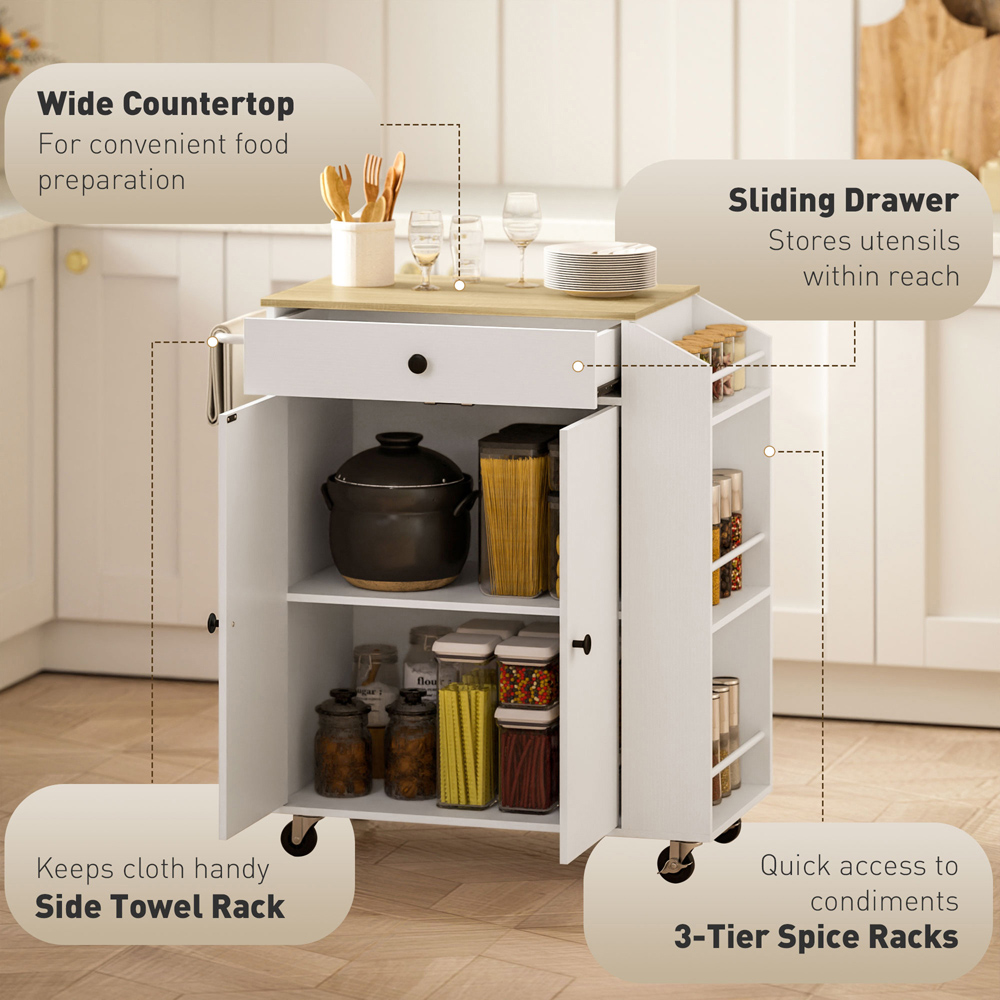 HOMCOM 2 Door Kitchen Island Cart with Towel Rack Image 5