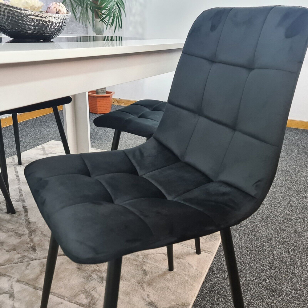 Portland Velvet and Wood 4 Seater Dining Set White and Black Image 2