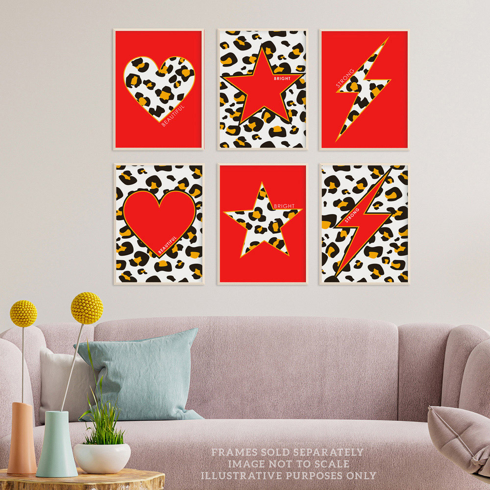 Wee Blue Coo Red and Orange Leopard Pattern Bold Shapes Wall Art Print 30 x 41cm 6 Pack Image 2