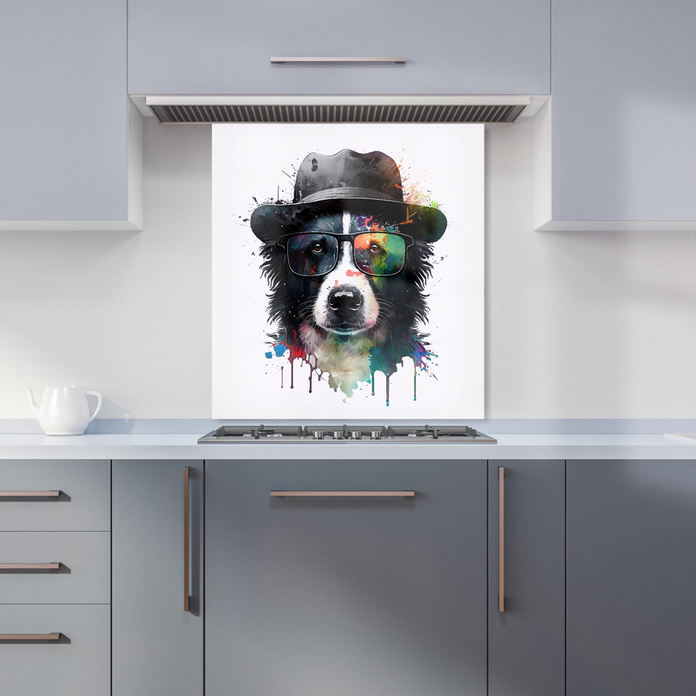Warren Reed Designer Border Collie Dog Splashart Glass Kitchen Splashback 65 x 60cm Image 1