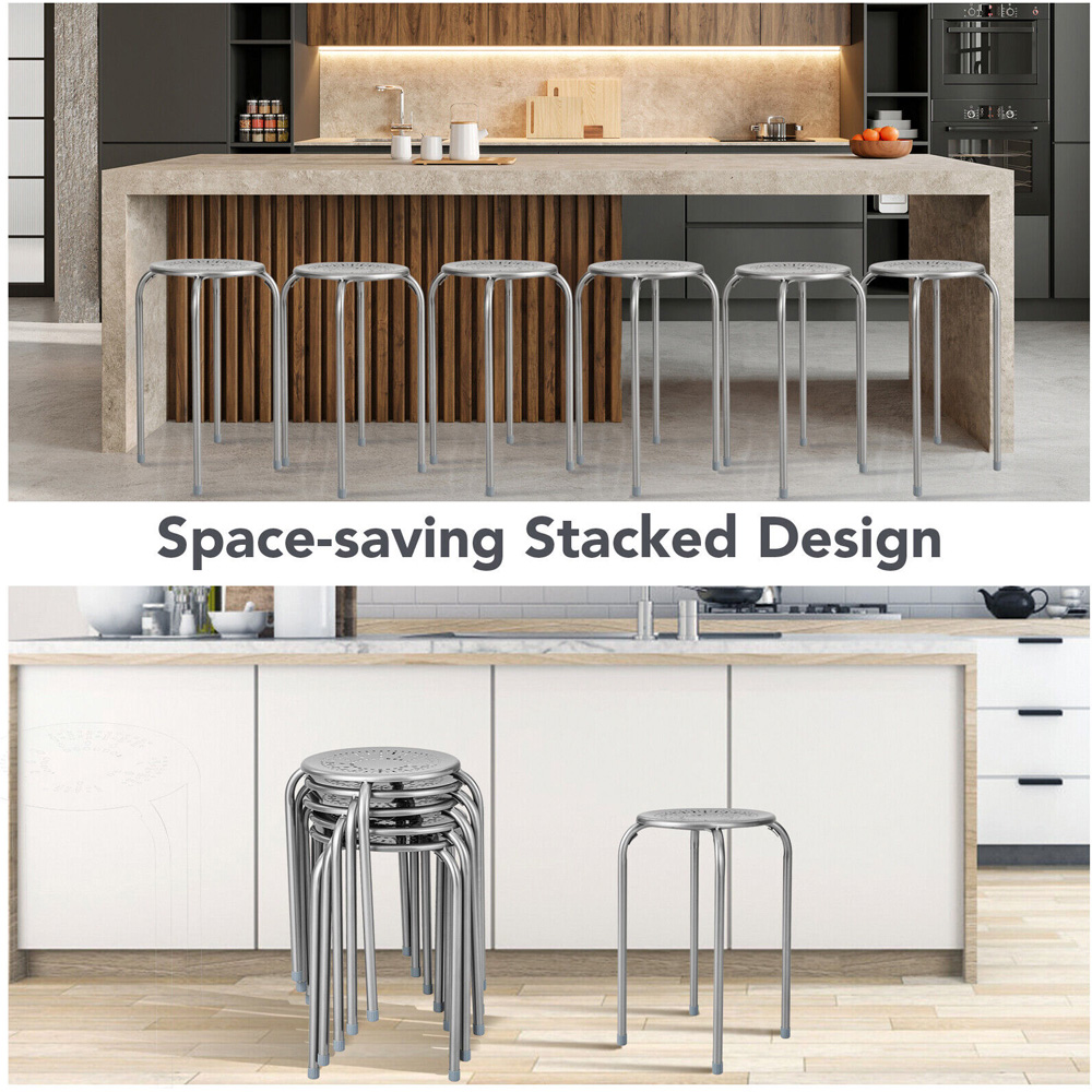 Costway Set of 6 Grey Round Stool Image 3