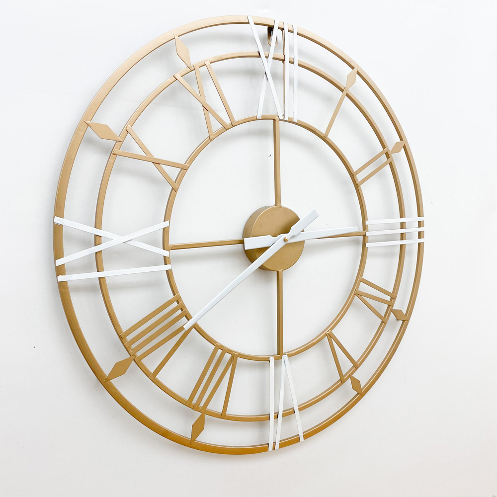 Acacia Home Gold and White Hanging Round Wall Clock 60cm Image 3