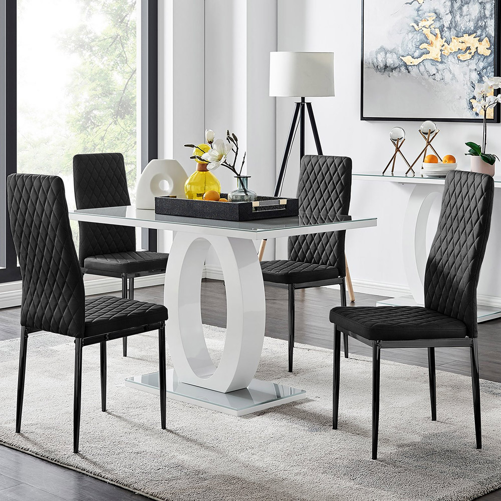 Furniturebox Lucia Valera 4 Seater Dining Set Grey Gloss and Black Image 1