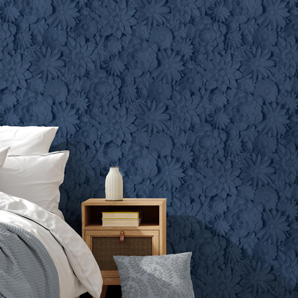 Fine Decor Dimensions Floral Blue Wallpaper Image 3