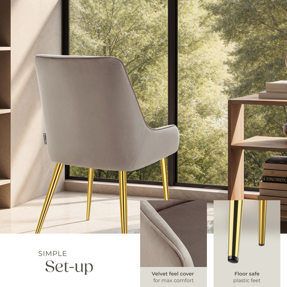 Tectake Avane Set of 6 Taupe Velvet Padded High Backrest Dining Chair Image 4
