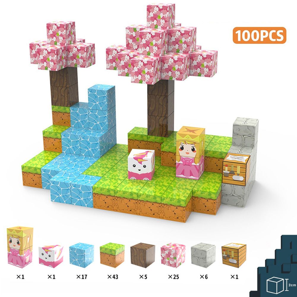 H&O Direct 100 Piece Cherry Blossom Princess Magnetic Building Block Cube Set Image 7