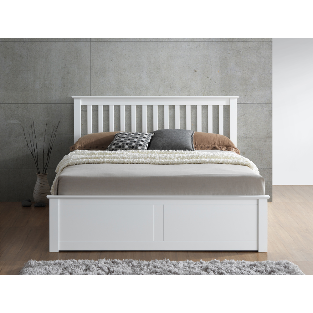 Malmo Double White Wooden Ottoman Bed Frame Image 3