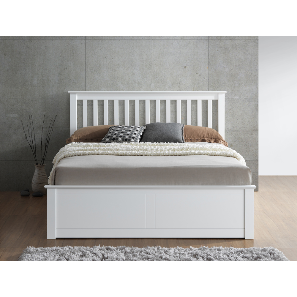 Malmo Small Double White Wooden Ottoman Bed Frame Image 3