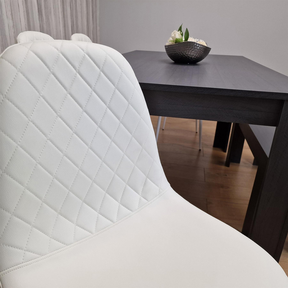 Portland Leather and Wood 6 Seater Dining Set Dark Grey and White Image 6