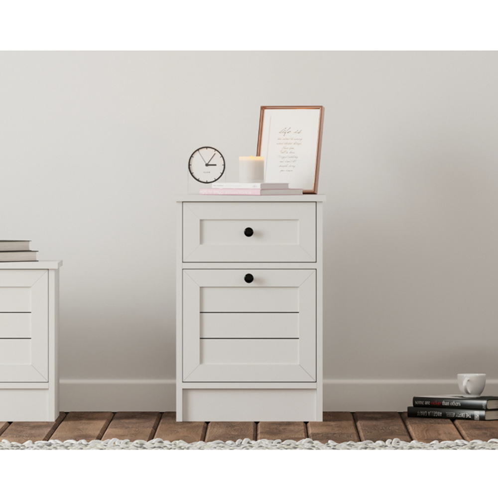 Evu VENICE Single Door Single Drawer Soft White Bedside Table Image 5