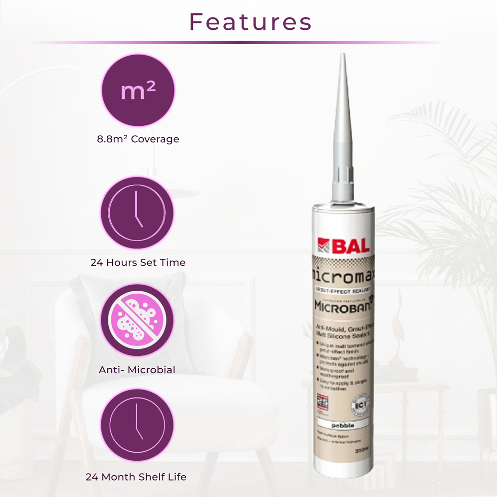 Go Bathrooms BAL Micromax3 Pebble Grout Effect Anti-Mould Sealant 310ml Image 3