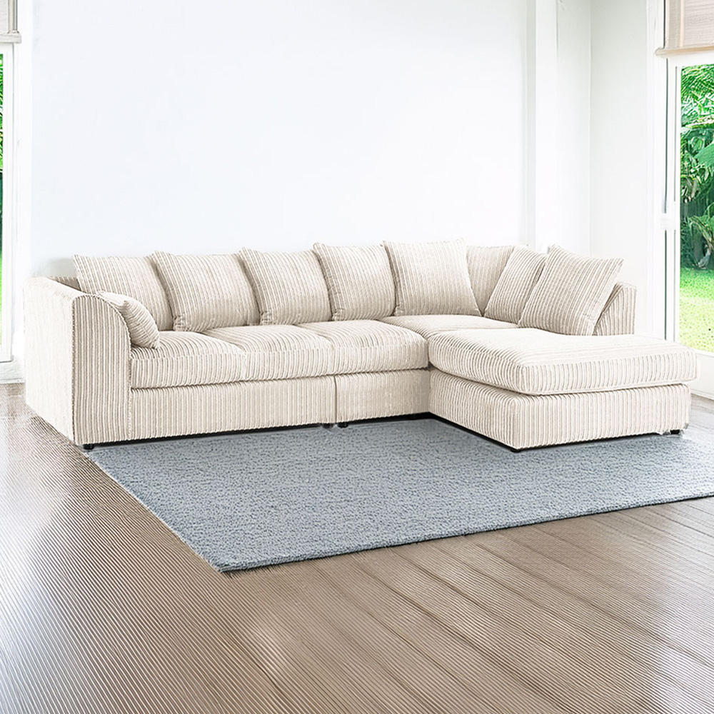 Luxor 4 Seater Cream Jumbo Cord Right Hand Facing Scatter Back L Shaped Corner Sofa Set Image 1
