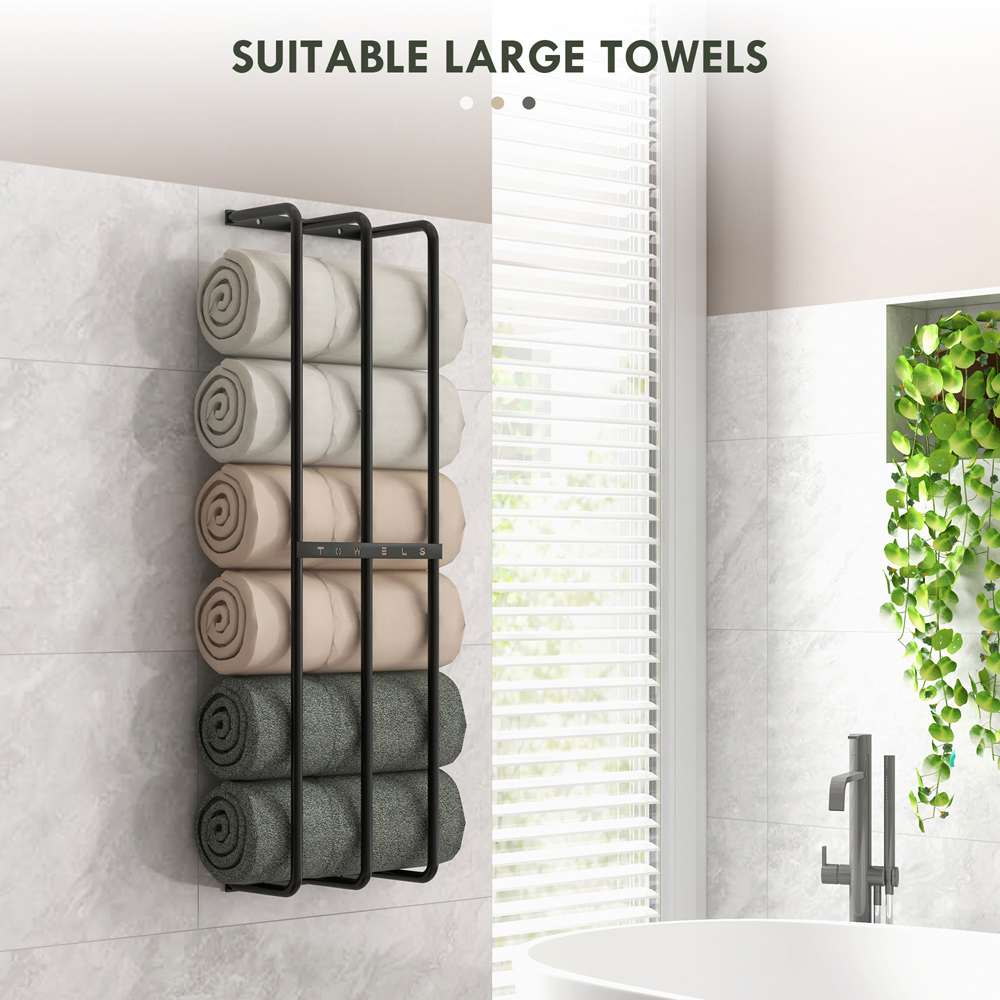 Portland Black Metal Wall Mounted Towel Rack Image 5