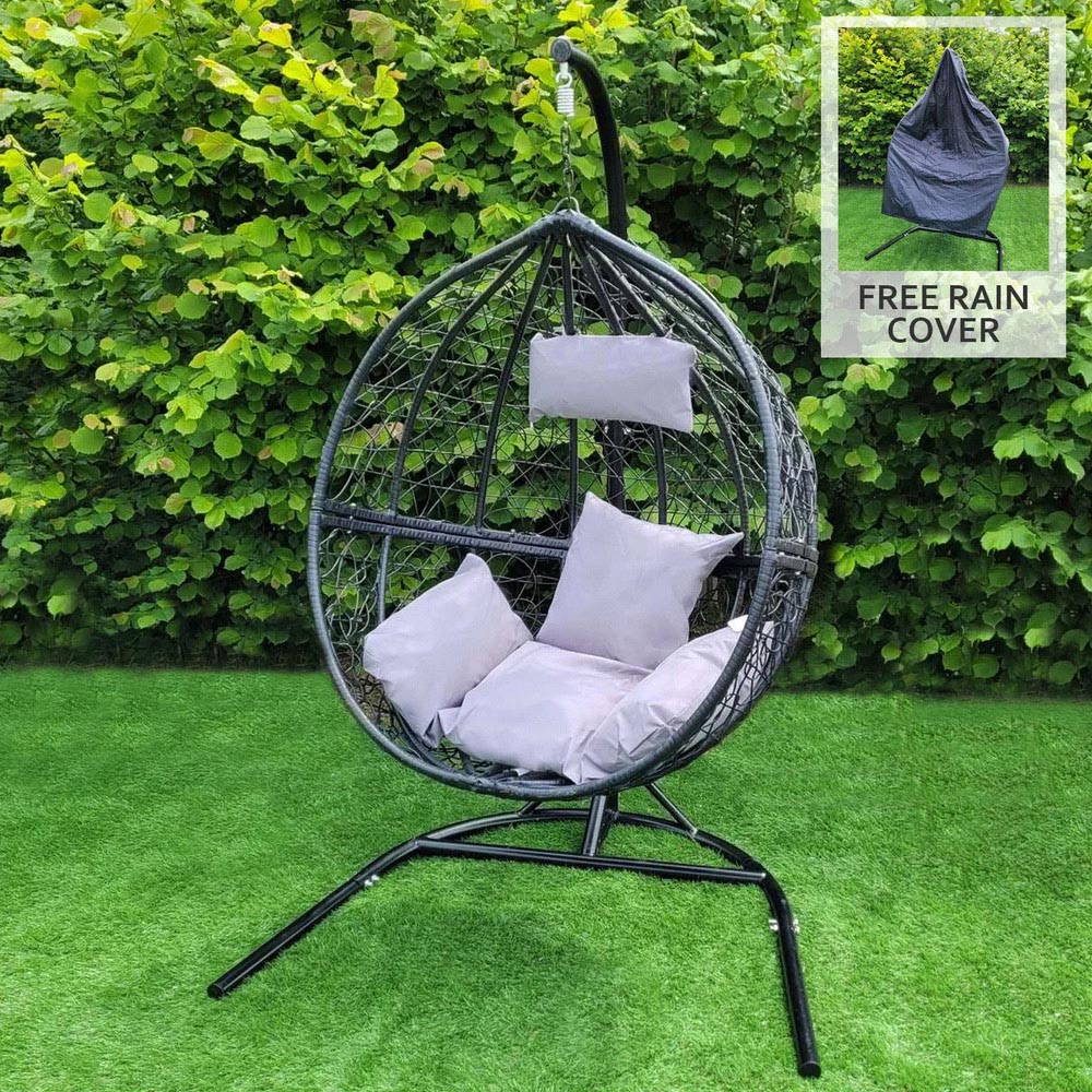 MonsterShop Black Rattan Egg Chair with Cushions Image 6