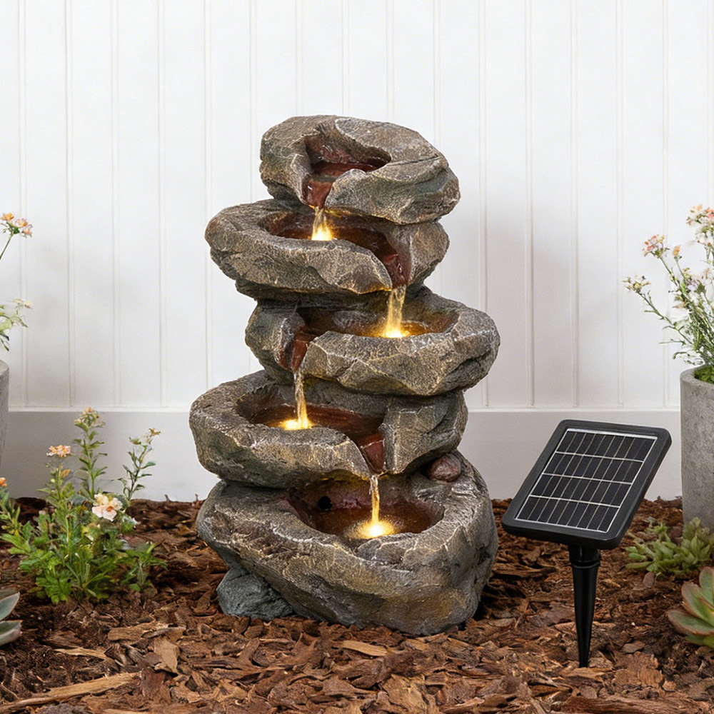 Living and Home 5-Tier Rockery Solar LED Water Feature Image 5